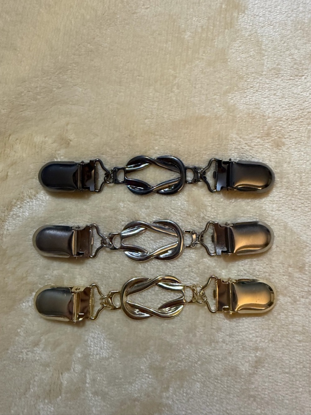 Set of 3 Decorative Sweater Clips - Silver & Gold Tones